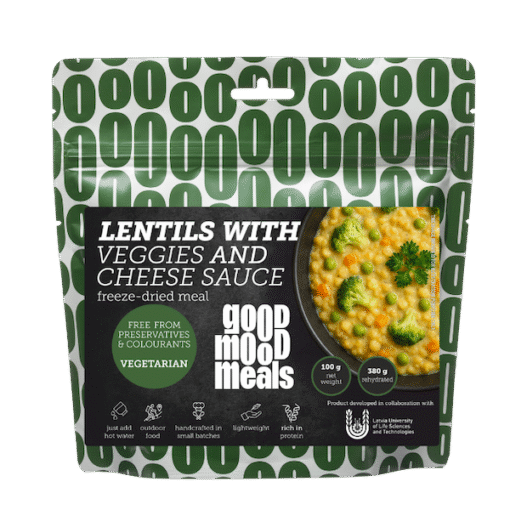 Lentils with veggies and cheese sauce